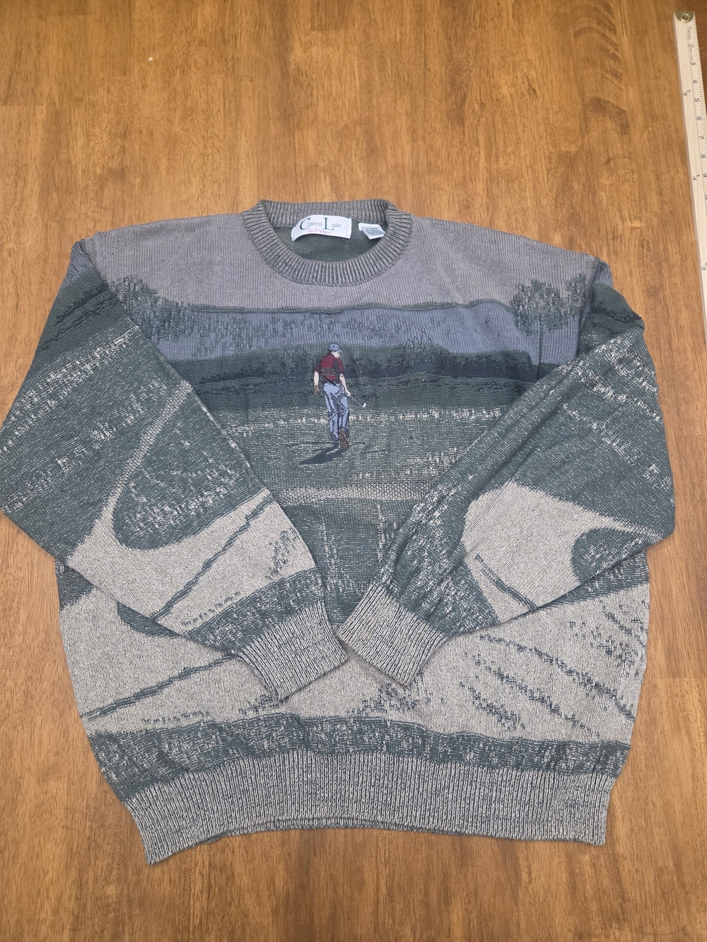 Men's Golf Sweater Vintage Cypress Links XL Green Brown Player On Course